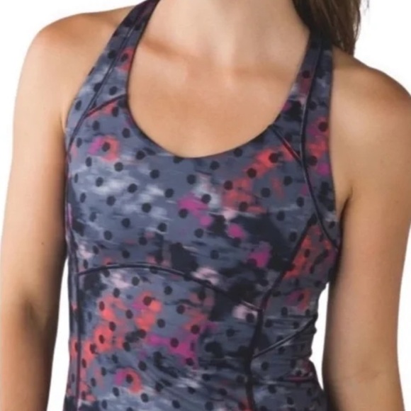 Lululemon kanto catch me tank top pink purple polka dot cross back fitted size 6 - Picture 5 of 11